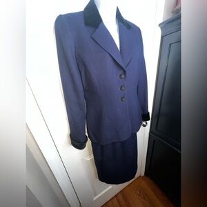 Vtg Saville Petite 4 Skirt Suit & Jacket Navy 100% Pure Wool Career Office 4P